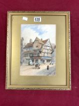 W FOWLER DATED 1873 WATERCOLOUR STREET SCENE FRAMED AND GLAZED 41 X 34CM