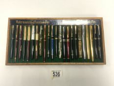 TWENTY-THREE VINTAGE WATERMANS FOUNTAIN PENS, INCLUDING SOME WITH GOLD NIBS.