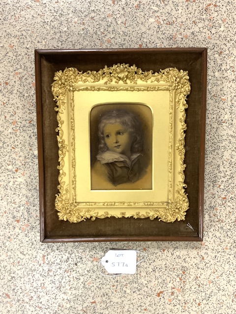 PORTRAIT OF A YOUNG CHILD SET IN GILDED FRAME WITH A WOODEN OUTER FRAME 24 X 20CM