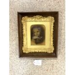 PORTRAIT OF A YOUNG CHILD SET IN GILDED FRAME WITH A WOODEN OUTER FRAME 24 X 20CM