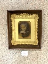 PORTRAIT OF A YOUNG CHILD SET IN GILDED FRAME WITH A WOODEN OUTER FRAME 24 X 20CM