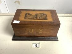 VICTORIAN TUNBRIDGE WARE ROSEWOOD MONEY BOX, 14X11.