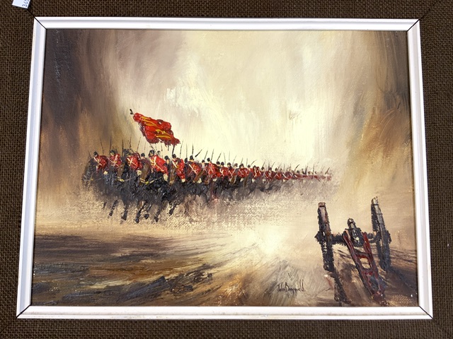 OIL ON CANVAS ' THE CHARGE ' BY JOHN BAMPFIELD, SIGNED, 39X29 CMS. - Image 2 of 6