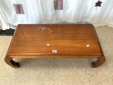A CARVED CHINESE HARDWOOD OPIUM TABLE, 100X44 CMS.