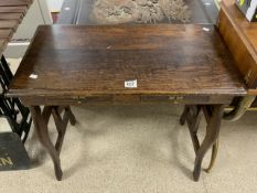 ANTIQUE OAK TWO DRAWER CONSOLE TABLE 81 X 45CM