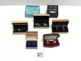 LINKS OF LONDON CUFFLINKS IN BOXES, STERLING SILVER DIAMOND CUT CUFFLINKS, SILVER BULLS HEAD CLASP