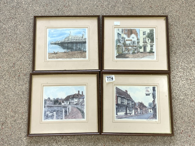 FOUR LIMITED EDITION PRINTS, PALACE PIER BRIGHTON, EAST STREET, AND TWO OTHERS. 18X15 CMS.