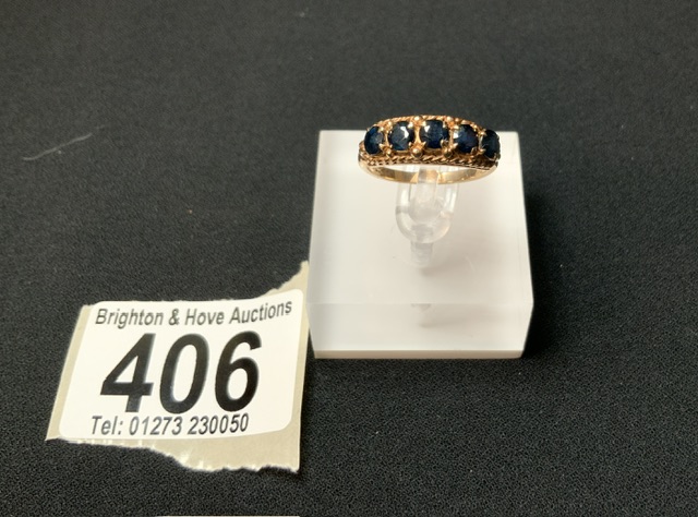 VICTORIAN 9 CARAT YELLOW GOLD WITH SAPPHIRES; SIZE P; 4 GMS