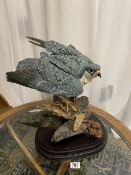A ROYAL MINT CLASSICS MODEL OF A PEREGRINE FALCON ON BASE, 36X40 CMS. WITH ITS WOODEN CASE.