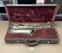 A SILVER-PLATED SAXOPHONE BY RENE GUENOT- A. DOUCHET, IN FITTED CASE.