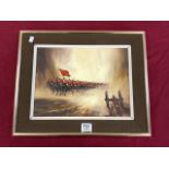 OIL ON CANVAS ' THE CHARGE ' BY JOHN BAMPFIELD, SIGNED, 39X29 CMS.