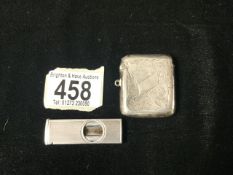 EDWARDIAN HALLMARKED SILVER ENGRAVED RECTANGULAR VESTA DATED 1906 BY JONES AND COMPTON AND A
