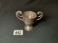 HALLMARKED SILVER TWIN HANDLE TROPHY; DUBLIN; DATED 1898 BY JAMES WAKELY AND FRANK CLARKE WHEELER;