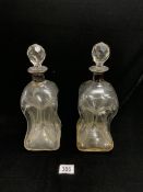 A PAIR OF SILVER COLLARED DIMPLE GLASS DECANTERS;ONE A/F