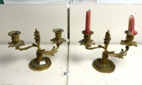 A PAIR OF FRENCH ORMULO TWO BRANCH CANDELABRA; 18 CMS.