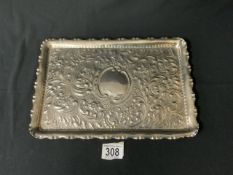 HALLMARKED SILVER HEAVY EMBOSSED TRAY DECORATED WITH FLOWERS, DATED 1903 BY A AND J ZIMMERMAN, 33