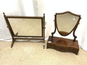 TWO DRESSING TABLE MIRRORS ONE WITH BOXWOOD INLAY AND THREE DRAWERS