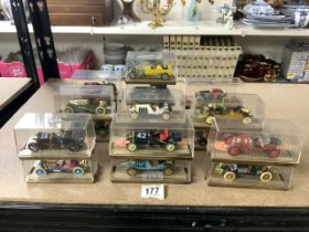 NINETEEN BRUMM VINTAGE CARS IN DISPLAY BOXES.