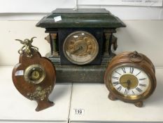 VICTORIAN PAINTED SIMULATED MARBLE MANTEL CLOCK ,GERMAN WALNUT MANTEL CLOCK FORMED AS AN OVERSIZE