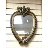 GILDED HEART SHAPED CHERUB MIRROR 56 X 39CM