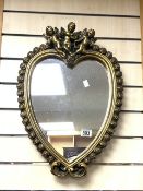 GILDED HEART SHAPED CHERUB MIRROR 56 X 39CM