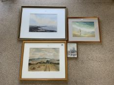 FOUR WATERCOLOURS ONE BY STANDISH WITH THREE OTHERS ALL FRAMED AND GLAZED LARGEST 76 X 59CM