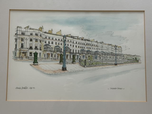 A DRAWING OF CHICHESTER TERRACE BY AMANDA DAVIDSON 95, 44X28 CMS, AND THREE OTHER BRIGHTON SCENES. - Image 2 of 3