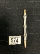 A GUCCI SILVER AND YELLOW METAL FAUX BAMBOO DESIGN PENCIL.