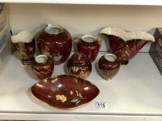 EIGHT PIECES OF CARLTONWARE 'ROUGE ROYALE' COMPRISING VASES,GINGER JAR AND OVAL DISH