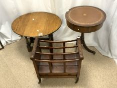 THREE PIECES OF FURNITURE DRUM TABLE,CANTERBURY AND OAK DROPLEAF TABLE