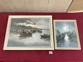 TWO ORIENTAL OIL ON CANVAS SIGNED NGAI SING LARGEST 68 X 52CM