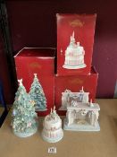 THREE LLADRO PORCELAIN - THE NIGHT BEFORE CHRISMAS COLLECTION ITEMS, INCLUDES CHRISTMAS TREE. WITH