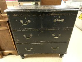 VICTORIAN PAINTED PINE CHEST OF THREE DRAWERS IN BLACK 89 X 52CM
