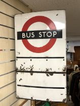 VINTAGE ENAMEL BUS STOP SIGN, 46X78 CMS.