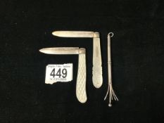 STERLING SILVER COCKTAIL SWIZZLE STICK WITH TWO HALLMARKED SILVER AND MOTHER OF PEARL HANDLES