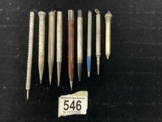 A VINTAGE SILVER EVERSHARP PROPELLING PENCIL, AND EIGHT OTHER PROPELLING PENCILS, FOUR BEING