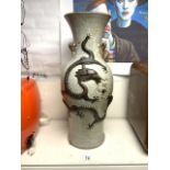 A LARGE CHINESE CRACKLE WARE VASE WITH RAISED DRAGON DECORATION, A/F, 57 CMS.