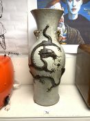 A LARGE CHINESE CRACKLE WARE VASE WITH RAISED DRAGON DECORATION, A/F, 57 CMS.
