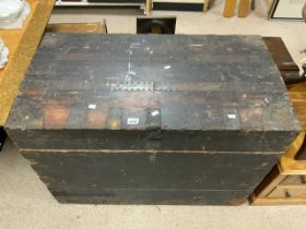 19TH-CENTURY WOODEN DOME TOP TRUNK 61 X 111CM