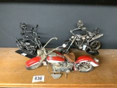 THREE MODEL MOTORCYCLES MADE OF METAL