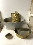 GALVANISED WASH TUB WITH A BRASS GARDEN WATER FEATURE
