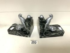 PAIR OF MAURICE FRECOURT ART DECO MARBLE BASE BOOK ENDS DECORATED WITH SEALS