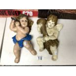 TWO ANTIQUE WALL MOUNTED CHERUBS MADE FROM PLASTER 31CM