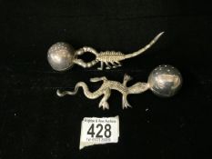 PAIR PLATED NOVELTY PEPPERS IN FORM OF LIZARD AND SCORPION.