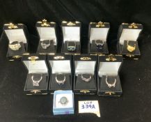 QUANTITY OF TEN COSTUME RINGS WITH BOXES