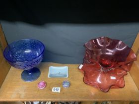 MIXED ART GLASS ITEMS INCLUDES CRANBERRY