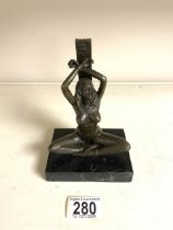 AFTER J. PATOUE (20TH CENTURY), PATINATED BRONZE FIGURE OF A NUDE BOUND AND BLINDFOLDED, IMPRESSED