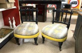 PAIR OF EBONISED CHAIRS WITH DECORATIVE SEATING