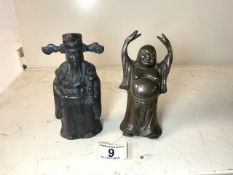 TWO ORIENTAL BRONZE FIGURES OF A SAGE AND A BUDDHA, TALLEST 15 CMS.