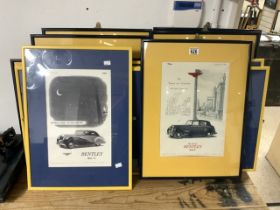 COLLECTION OF TEN VINTAGE BENTLEY POSTERS ALL FRAMED AND GLAZED 58 X 44CM